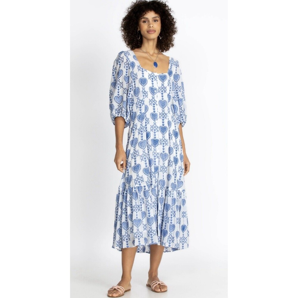 Johnny Was Beau Midi Dress Sz Large Bohemian Floral Embroidered